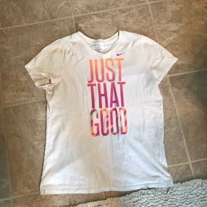 A white nike “just that good” tee in girls XL.